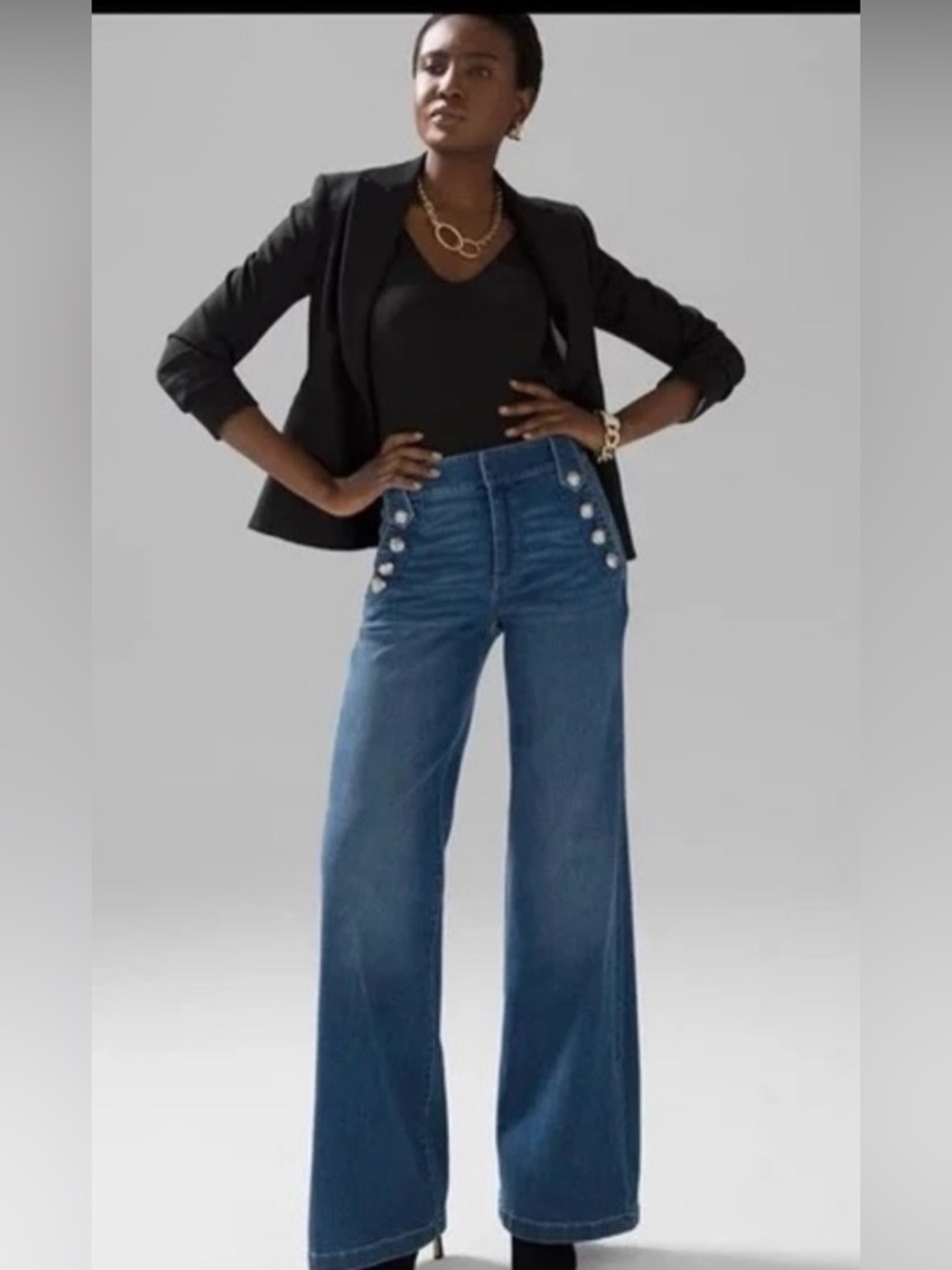 White House Black Market Mariner Wide Leg High-Rise Blue Flare Jeans Size 10